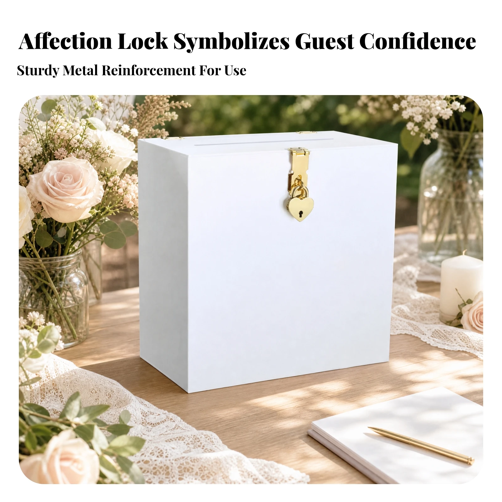 Acrylic Card Collection Box with Heart Lock Lockable Wedding Card Box with Lock Transparent Sturdy for Weddings, Receptions