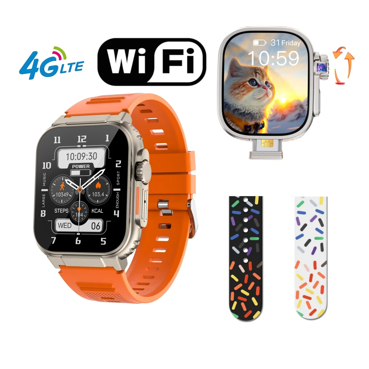 JC02 Pro Smart Watch 2.2 inch Amoled Curved Screen 32+512G Display 180° Rotating Camera GPS WIFI Android 9.0 Smartwatch SIM Card