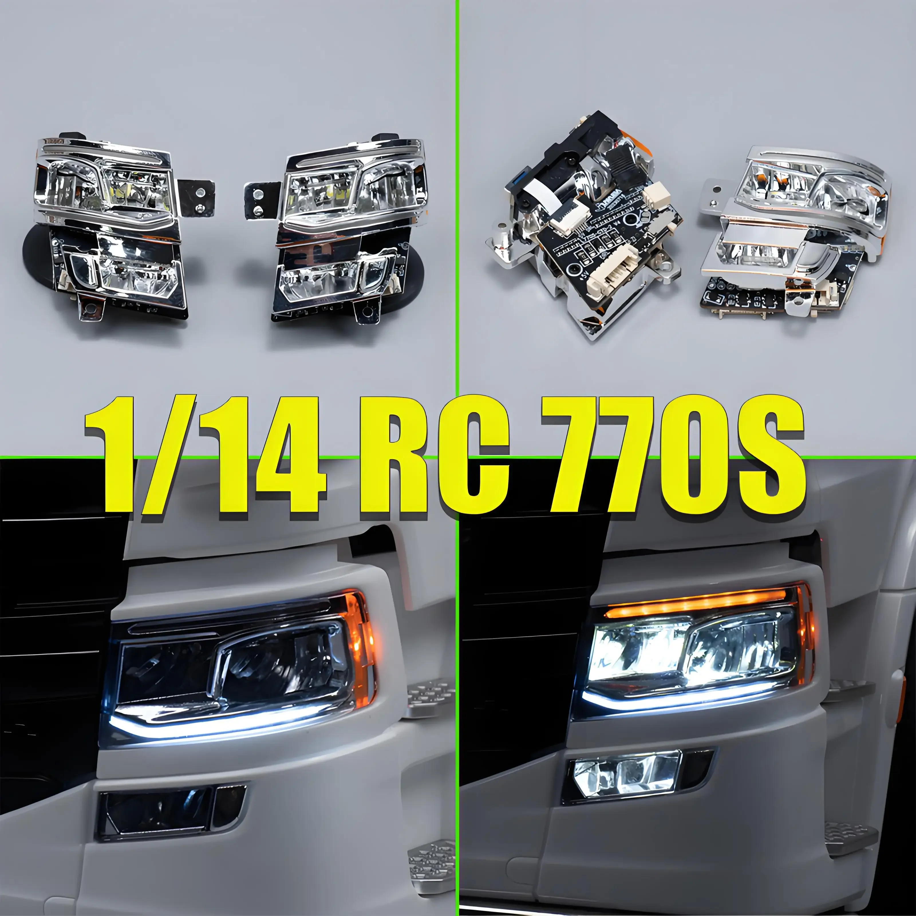 Simulation LED 5V Headlight Module Light Set Model Car for 1:14th Scale Tamiya RC Truck for SCANIA 770S 56368 56371 Car