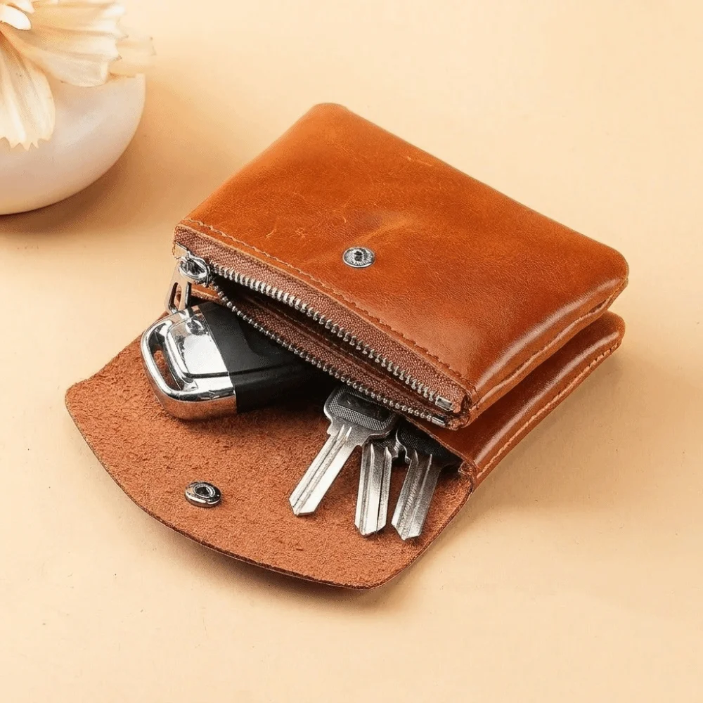 Elegant Double Layer Leather Small Coin Pouch Zipper Soft Short Wallet Multi-function Hasp Mini Purse Bag Female/Men