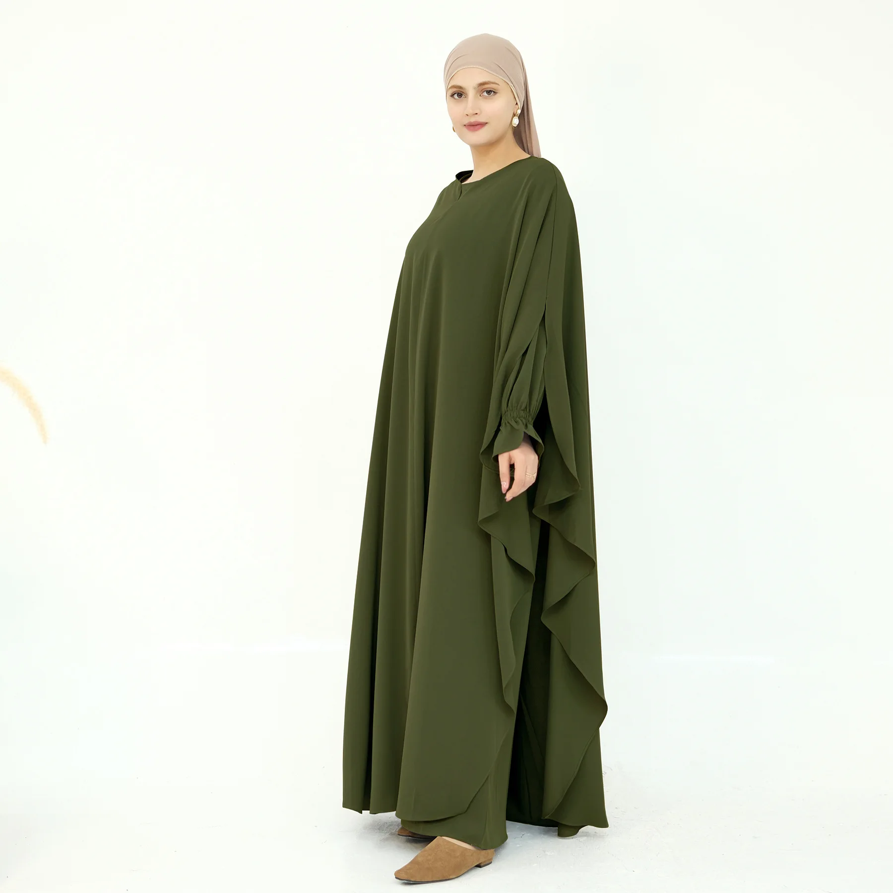 Muslim Women Modest Dress 2 Piece Set Arab Abayas Vestidos Saudi Robe Dubai Caped Dresses Jalabiya Evening Musulmane Femme New