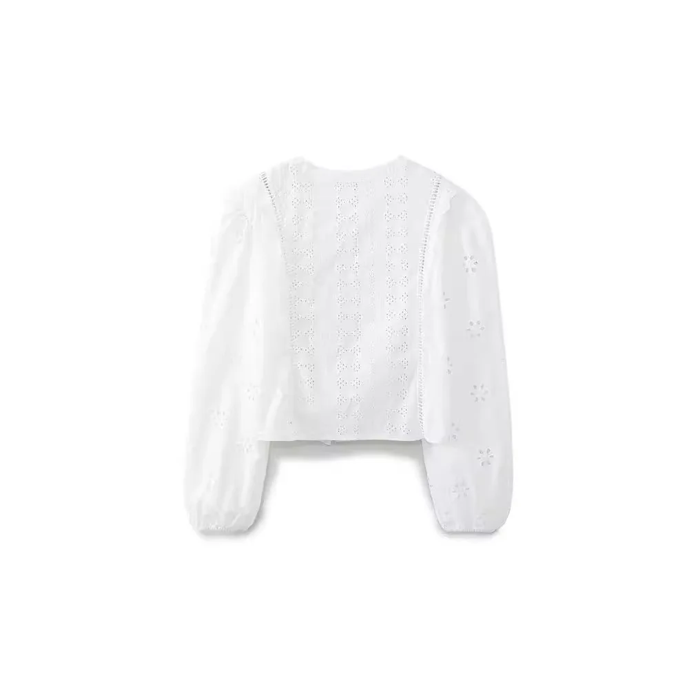 PRINTKAOIR Fashion White Embroidery Cotton Shirt Korean Style Streetwear Long Sleeve Shirt 2024 New Spring Summer Women S Shirts