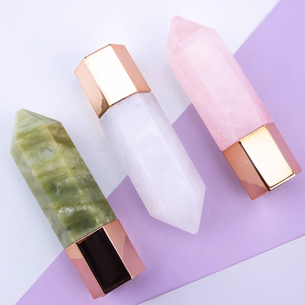 Natural Crystal Jade Essential Oil Perfume Roller Ball Bottl Facial Beauty Scraping Point Tapping Stick Wrinkle Removing