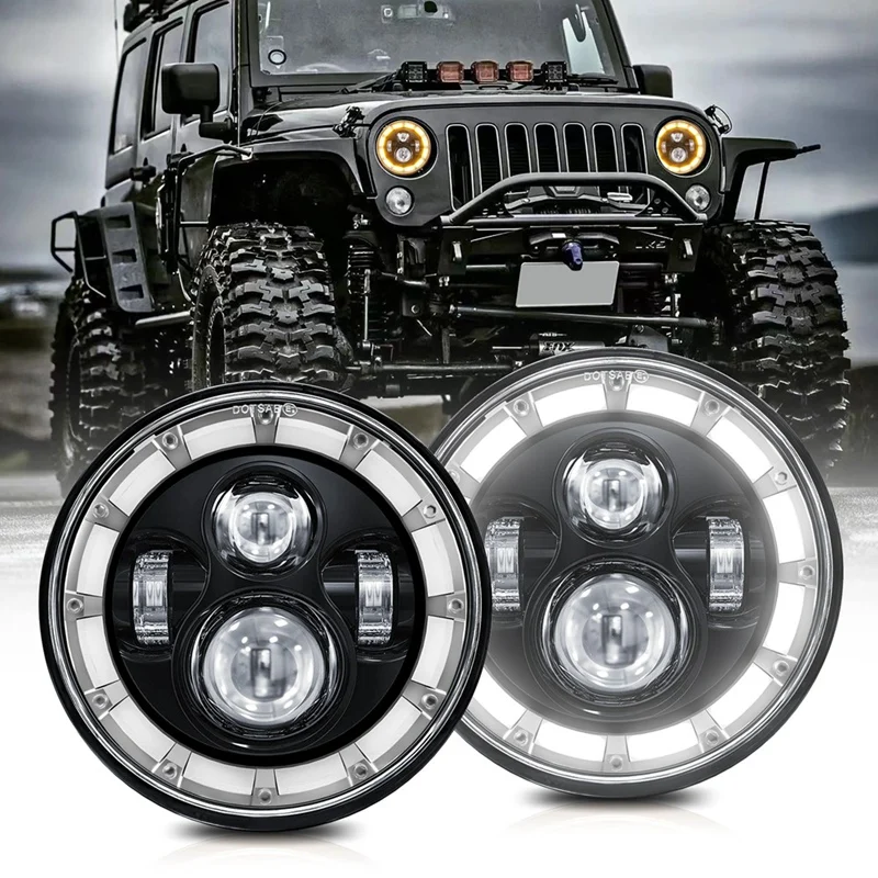 Round 7 Inch LED Headlight, LED Headlamp Offroad Light With High Low Beam DRL Turn Signal For Car Motorcycle