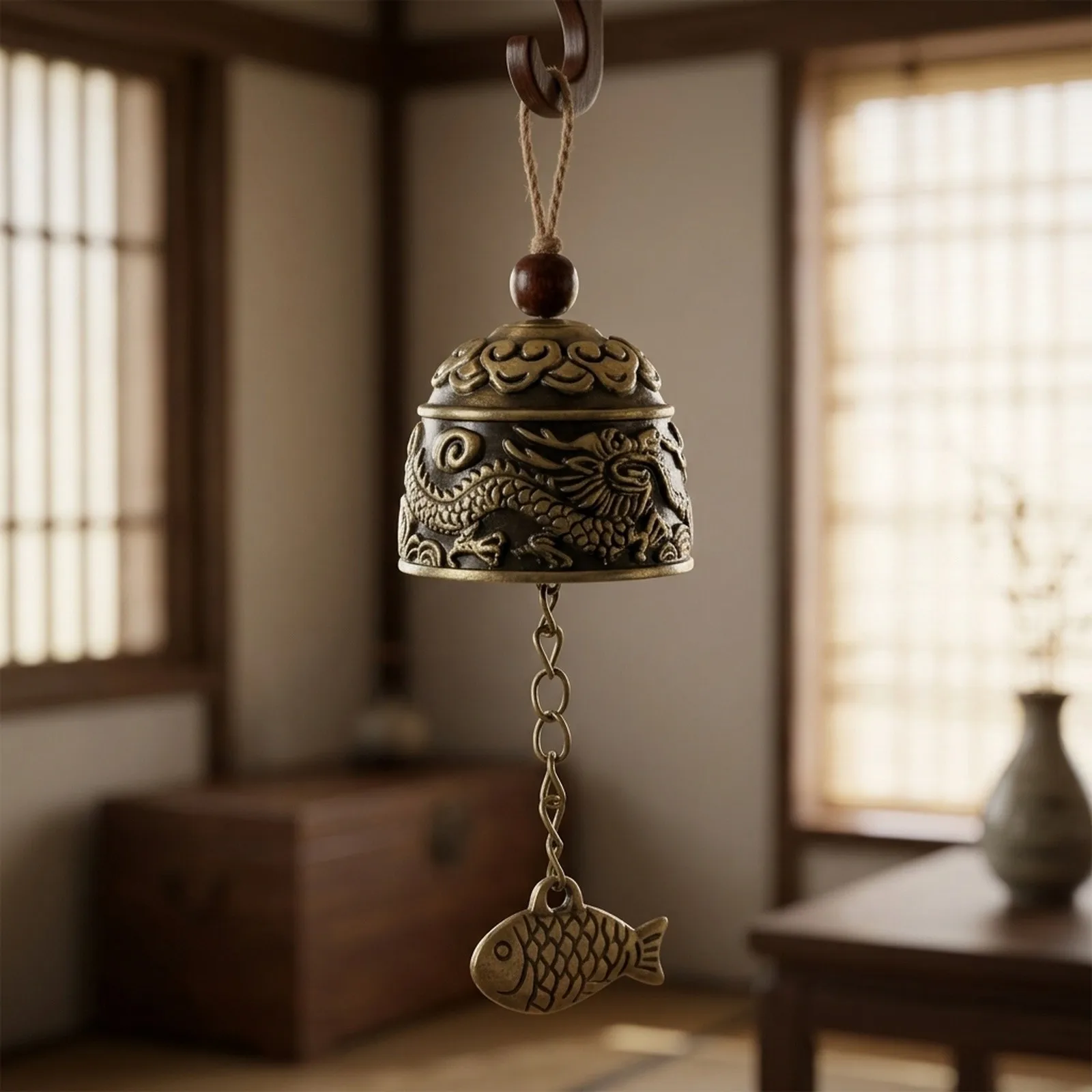 1pcs Bell Characteristics Handmade Hanging Wind Chime for traditional Zinc Alloy Decorate Dragon Fish Luck Fortune
