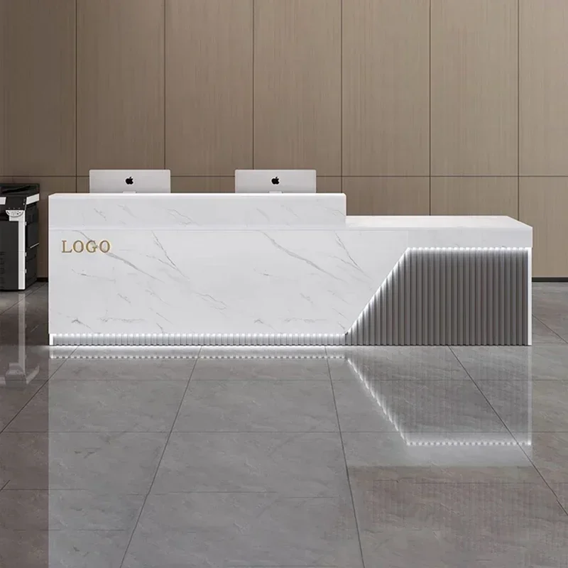 Classic Stylish Reception Desks White Illuminated Beauty Reception Desks Office Luxury Mostrador Commercial Furniture