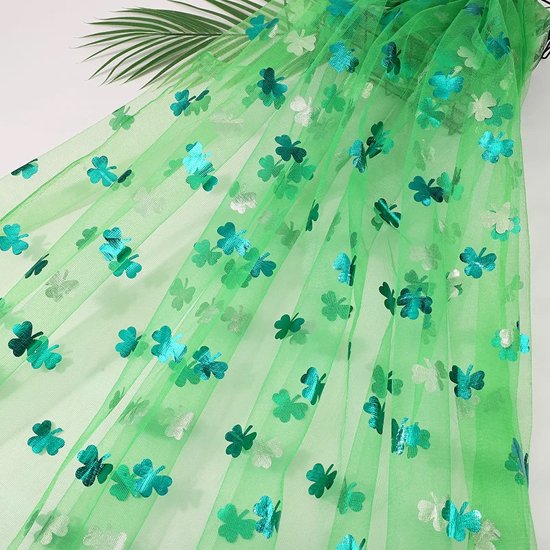 

New Hot Stamping Green Shamrock Mesh Fabric St. Patrick's Day Irish Tutu Skirt Net Fabric