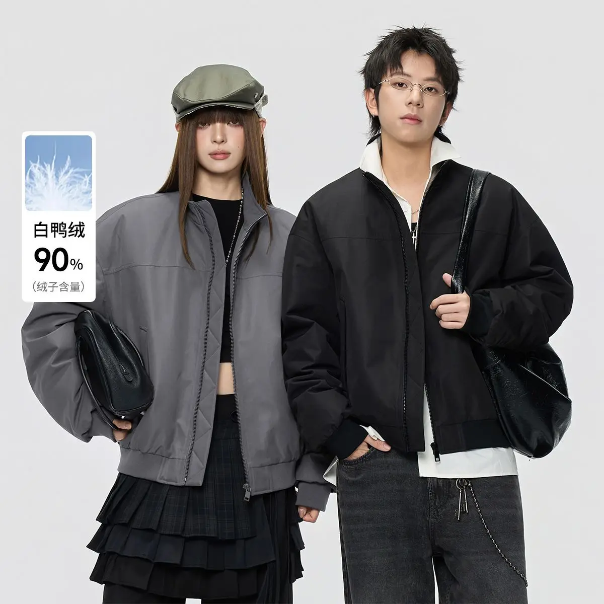 American short down jacket autumn and winter 90 white duck down thickened warm versatile flight jacket