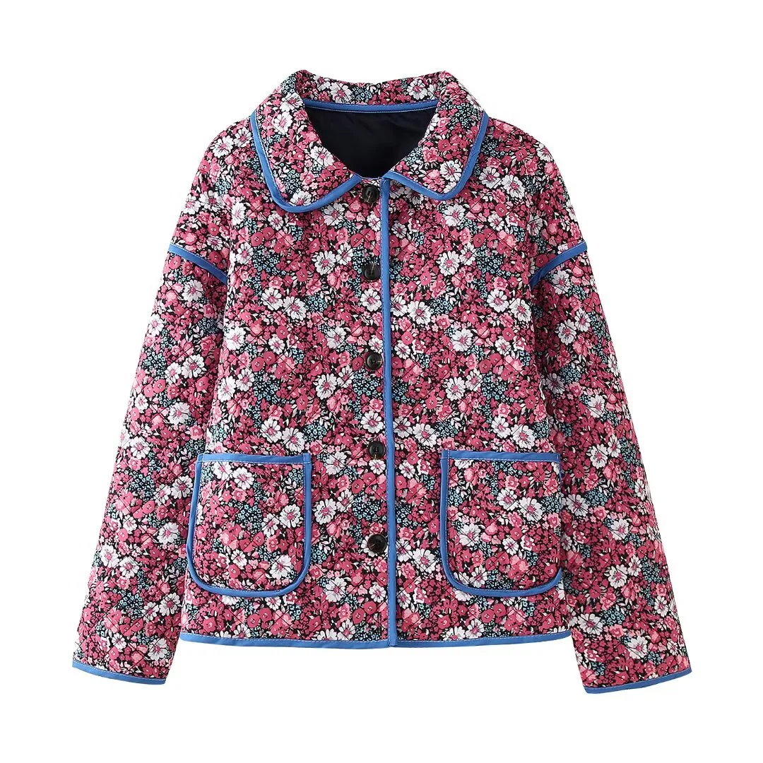 

Fall 2025 Street Style New Arrivals Women's Fashion Minimalist Floral Embroidered Decorated Long-Length Cardigan Cotton Jacket