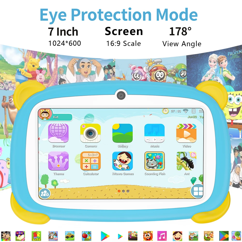 2024 nuovo Tablet per bambini da 7.0 pollici Android 13 Pc 4GB Ram 64GB Rom, espansione da 1TB, batteria da 4000MAH, Bluetooth,WiFi, bambini che imparano l'istruzione