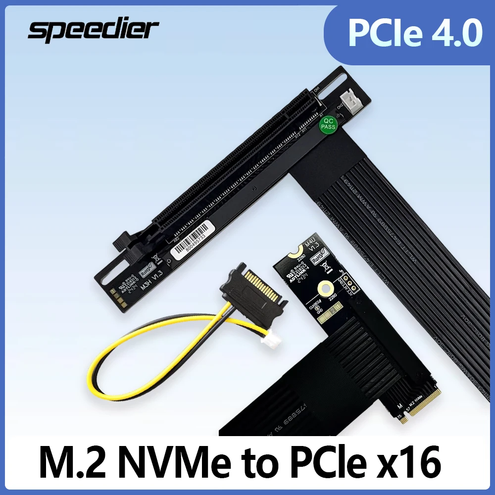 

Gen4 PCI-E 4.0 M.2 NVMe To PCle X16 Flexible Extender M Key SSD Riser Video Cards Extension Cable Adapter for GPU Full Speed
