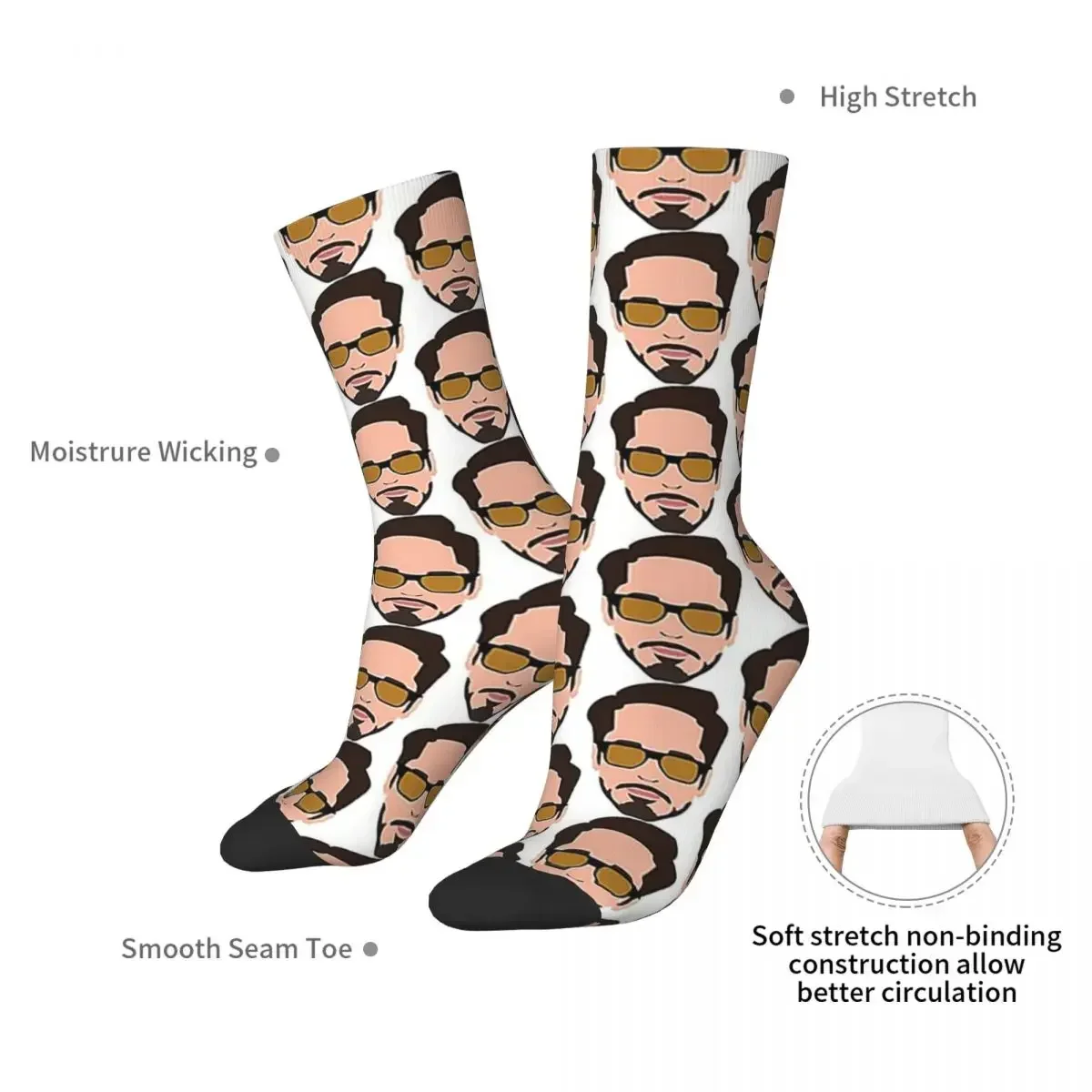 Robert Downey Jr. Vector Socks Harajuku Sweat Absorbing Stockings All Season Long Socks Accessories for Unisex Gifts