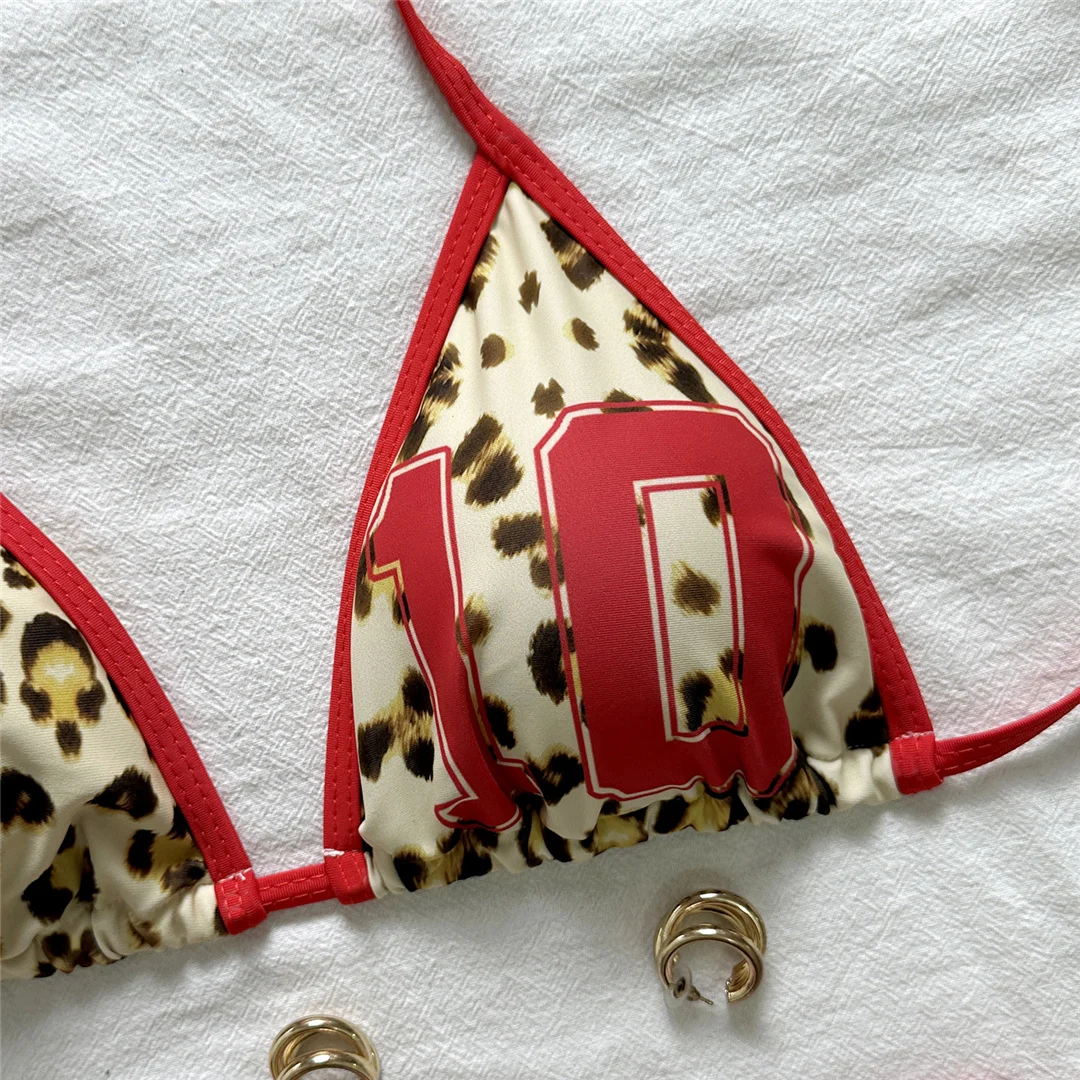 Neuer, aufreizender Bikini mit Leopardenmuster und Neckholder-Ausschnitt für Damen, zweiteiliges Badeanzug-Set mit Shorts, gepolstert, Badebekleidung, Badeanzug, Modell V7842. – Detail 6