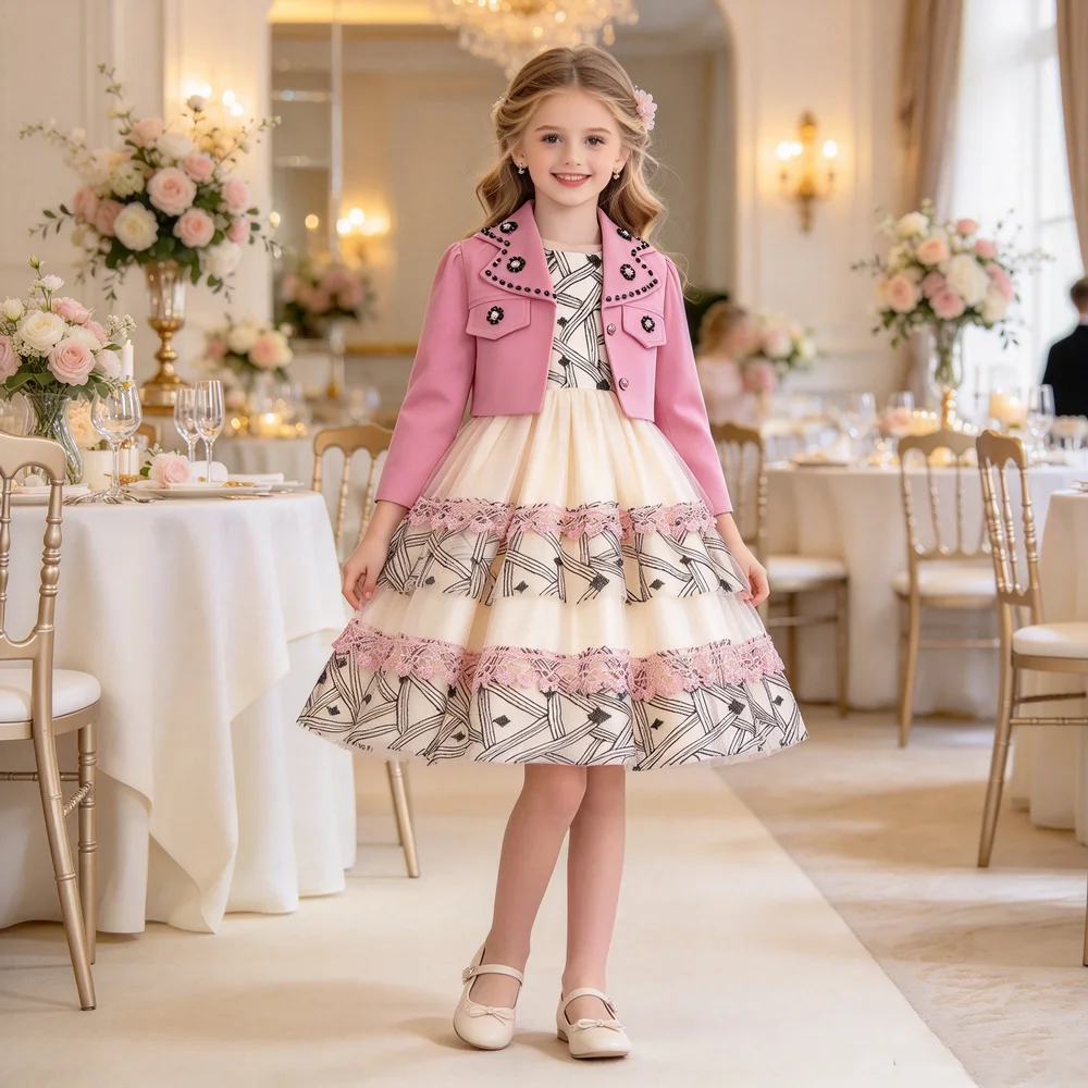 2026 Summer New Princess Set Cake Pom Dress Girls Walking Piano Performance Costume