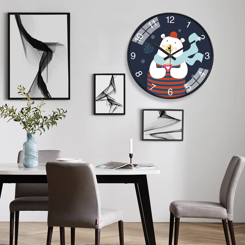 Cute Cartoon Wall Clock Round Simple Quartz Clock Bedroom Children's Living Room Analog Clock No Ticking Home Decor 8 10 12 Inch