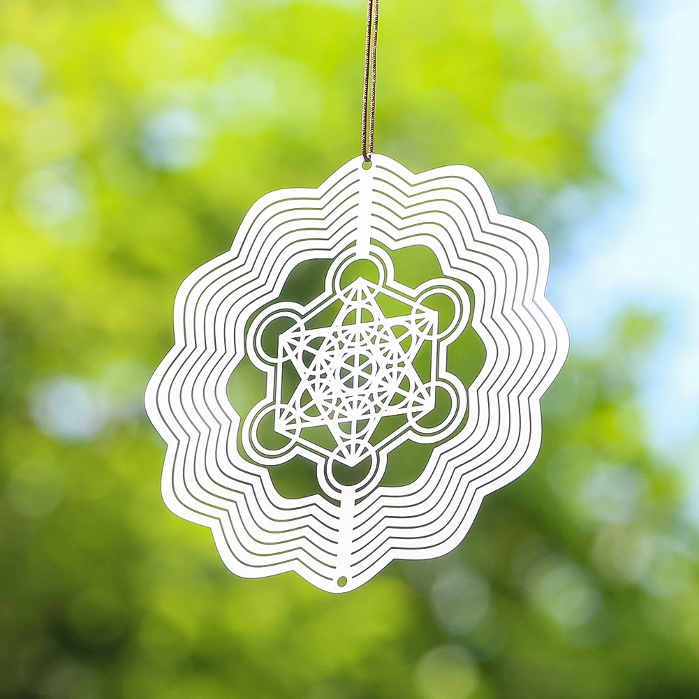 10cm Stainless Steel Hexagram Wind Chime Pendant 3D Rotation Fluid Visual Effect Bird Repeller Garden Courtyard Hanging Ornament