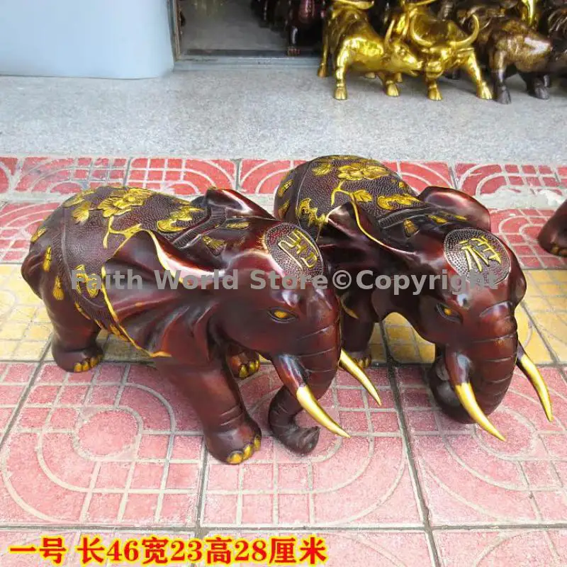 A pair large ASIA home shop office Mascot bronze ornament Auspicious FENG SHUI Wealth Divine Elephant bring Good luck money