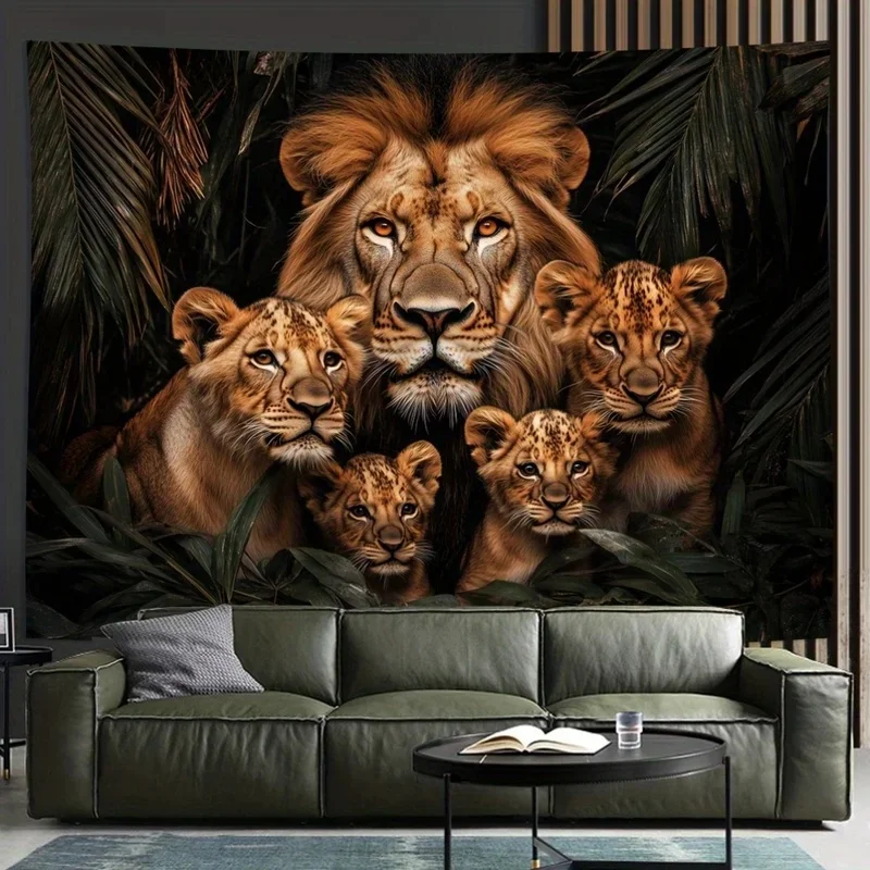 VIKAMA Lion Family Tapestry Jungle Wild Animal Print Wall Hanging Art Decor for Bedroom Living Room Home Decoration