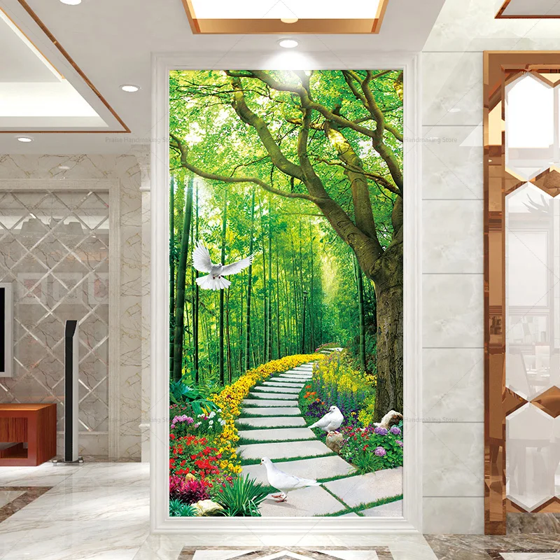 

Bamboo Forest Scenery 3D Entrance Decoration Painting Wall Stickers Corridor Aisle Bedroom Glass Door Stickers Wallpaper