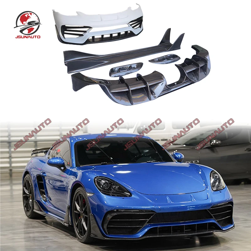 Full Carbon Set For Porsche Boxster Front Bumper Splitter Side Skirts Rear Diffuser Lip For 2016-22 Cayman/Boxster