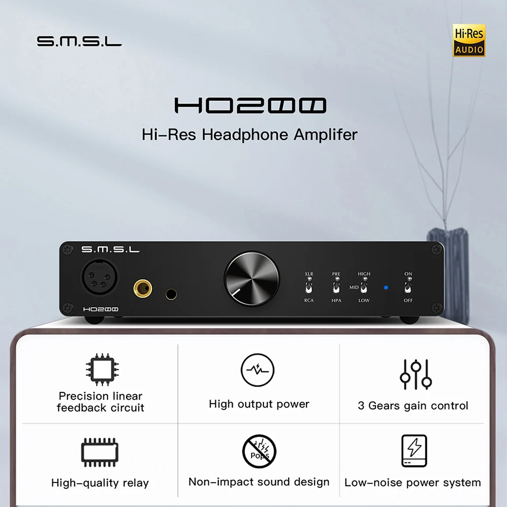 SMSL HO200 Hi-Res Headphone Amplifier 16ohm 6W/32ohm 3W RCA PRE Output Hi-End Pre-Amp XLR Balanced Unbalanced Input Earphone AMP