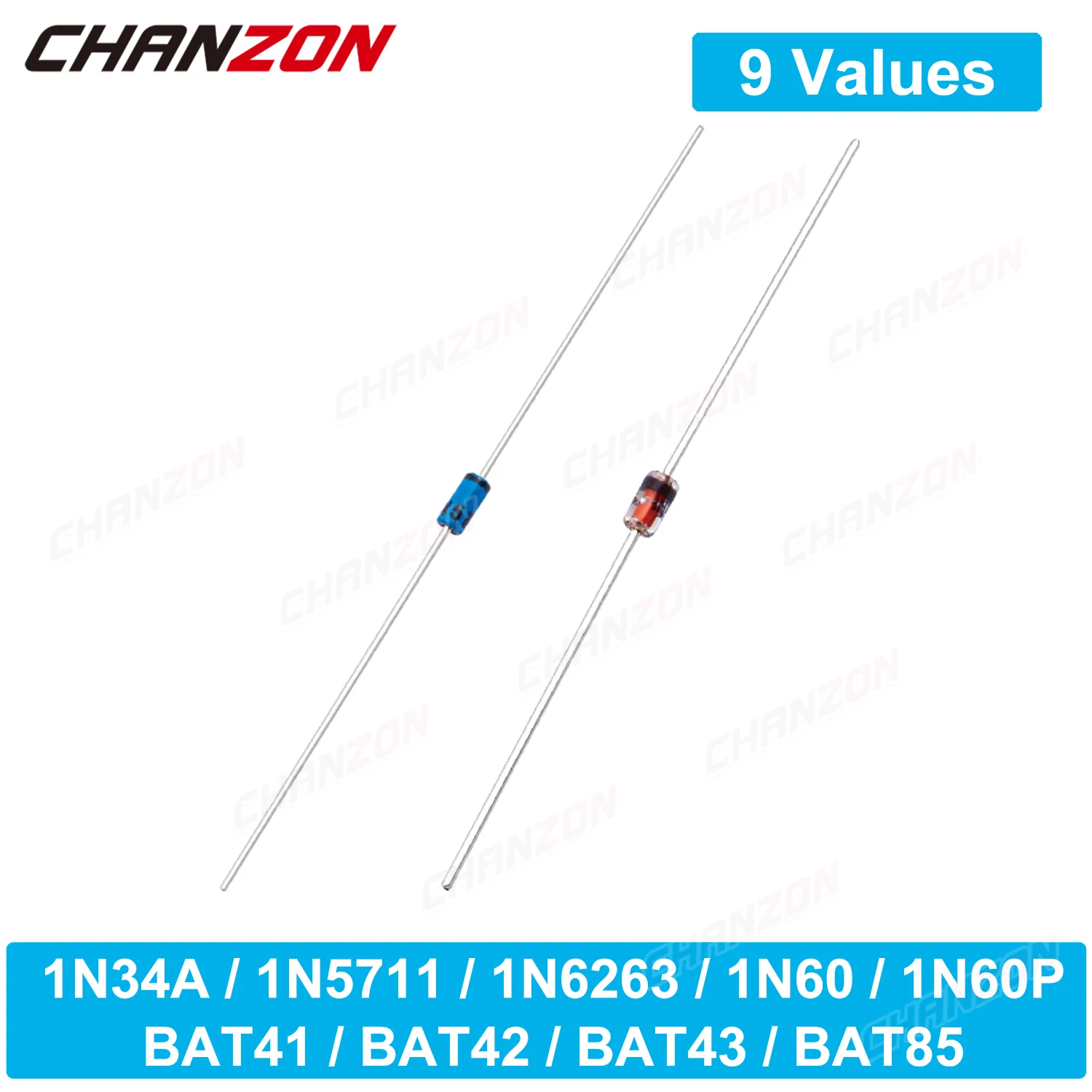 1N34A 1N5711 1N6263 1N60 1N60P BAT41 BAT42 BAT43 BAT85 Small Signal Schottky Barrier Diode Axial DO-35 30V 40V 45V 60V 70V 100V