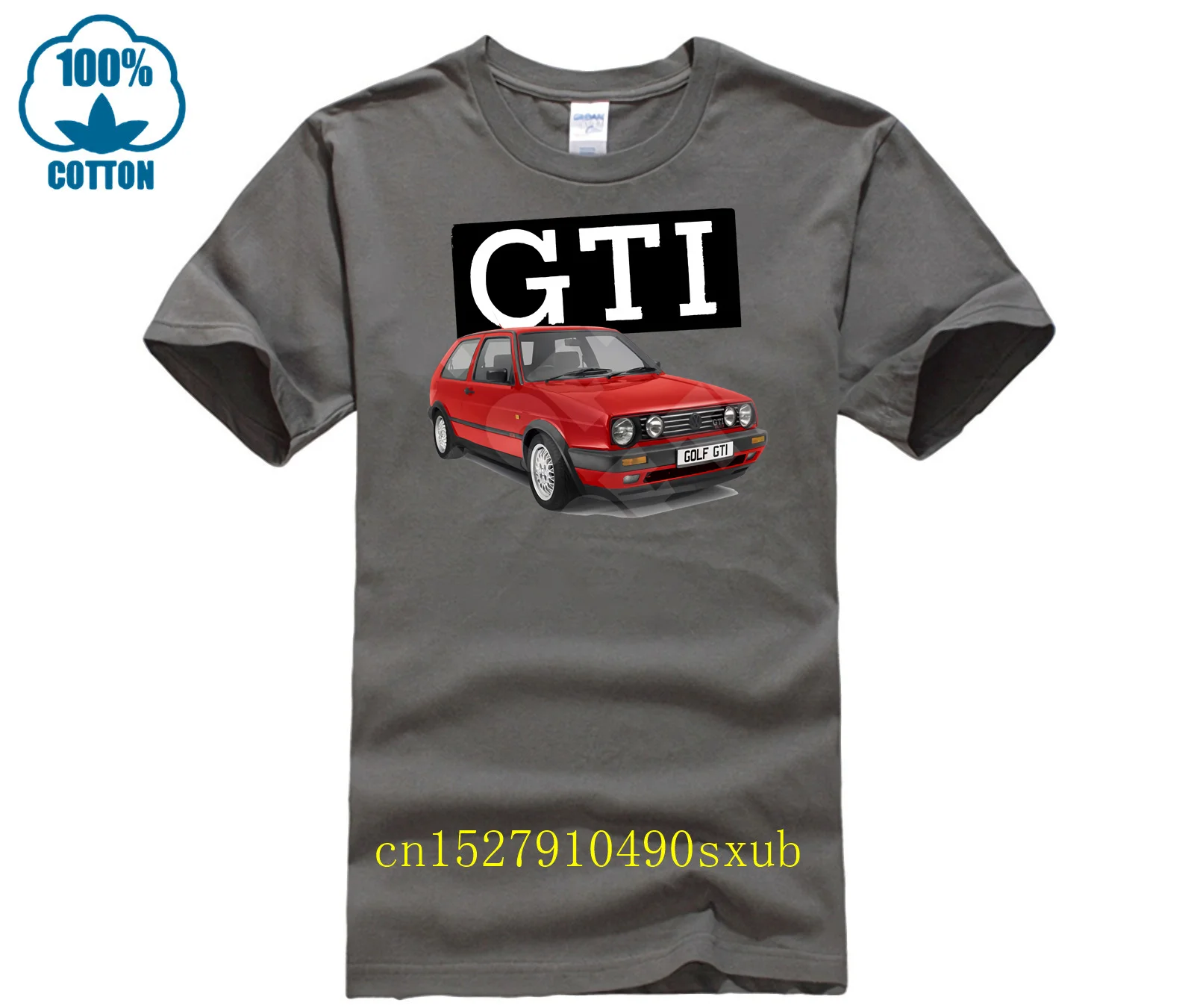 Mk2 Red Golf Gti Mens 100% cotton T Shirt Personalised number plate opt.