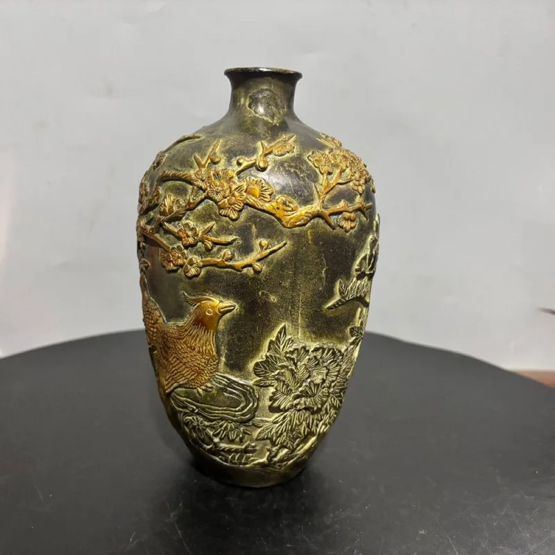Antique gilded copper vase with floral motifs, collectible decorative item