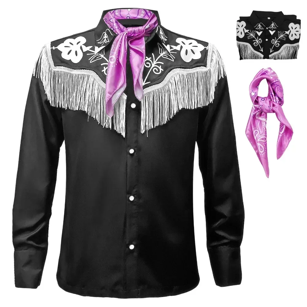 Movie Ken Cosplay Costume Prince Disguise Cowboy Black Shirt Tops PinkMen Halloween Carnival Party Ken Disguise RolePlay Suit