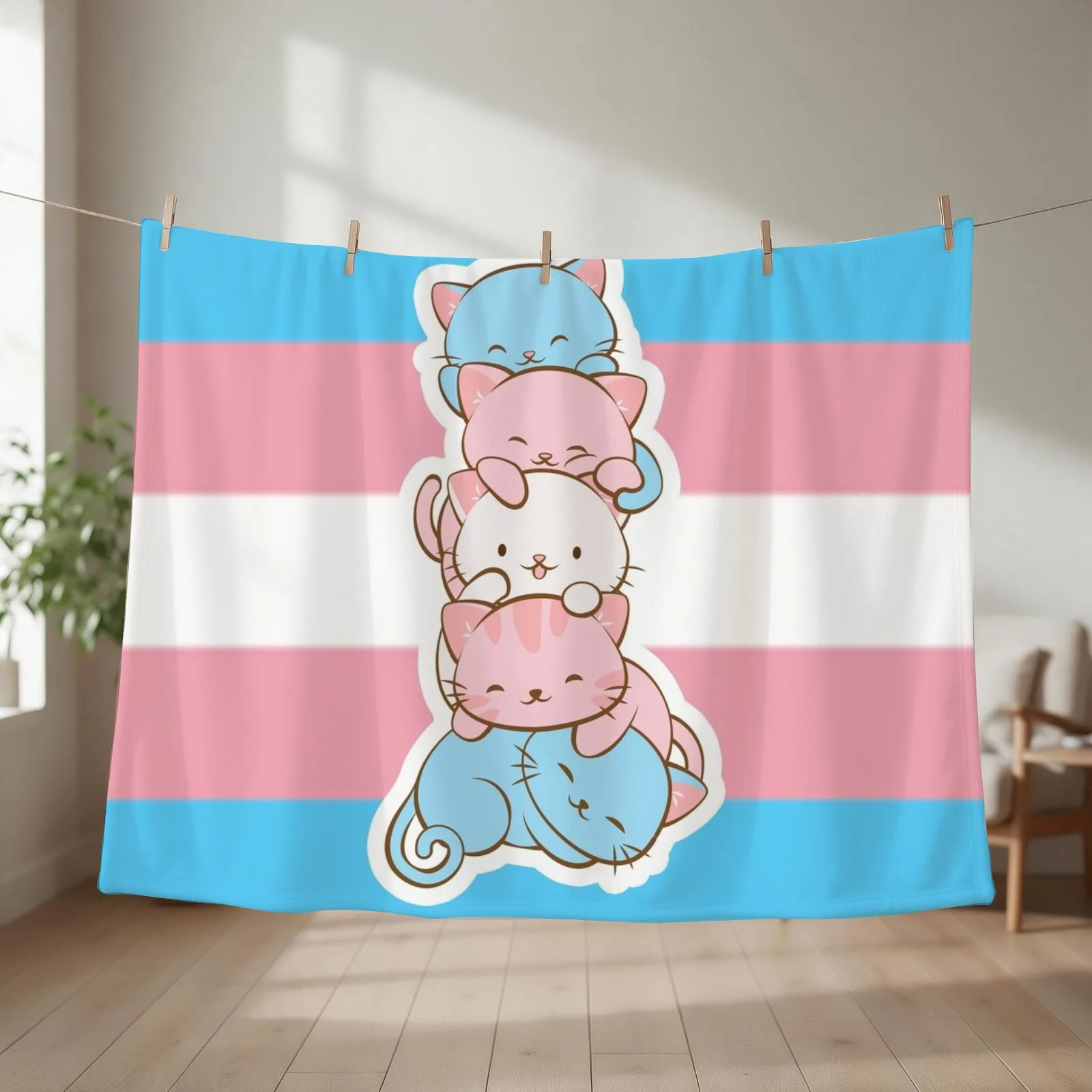 Transgender Pride Flag Cute Kawaii Cats Subtle LGBTQ Trans Pride Throw Blanket