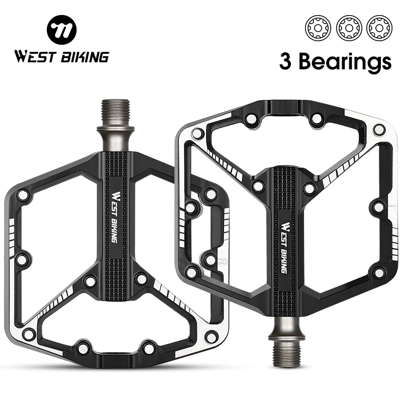 WEST BIKING 3 Bearings Bicycle Pedals Aluminum Alloy MTB Mountain Road BMX Bike Pedal Anti-slip Flat Pedals Cycling Accessories