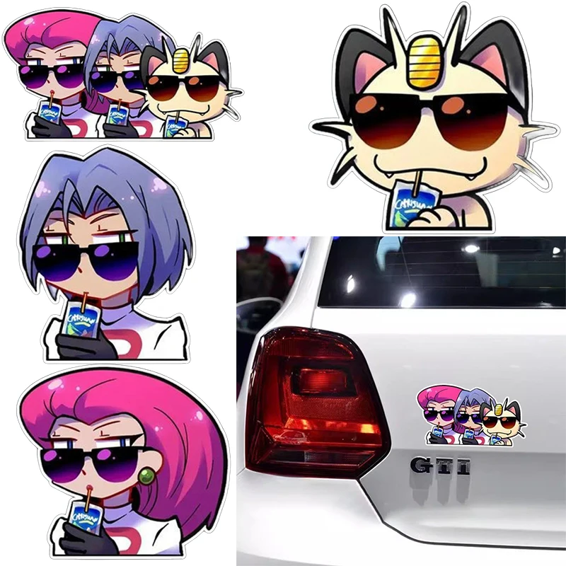 Rocket Team Meowth Electric Car 3D Crack Stickers Anime Body Door Decoration Stickers Car Scratches Creative Stickers Gifts