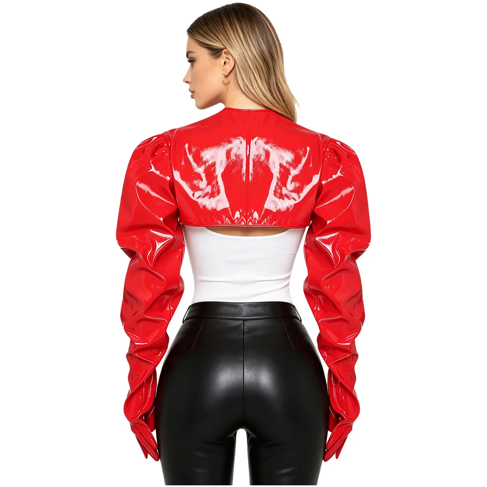 Women Steampunk PU Leather Stylish Crop Top Diva Performance Punk Clothing Long Sleeve Hipster Crop Coat Rave Party Clubwear
