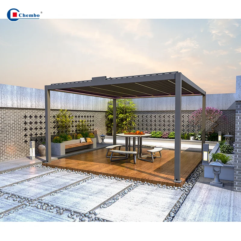 Motorized Louver Roof Pergola, 6063-T5 Aluminum Automatic Waterproof Gazebo, 3x3m 3x4m 4x4m 6x4m, Smart Shades for Patio