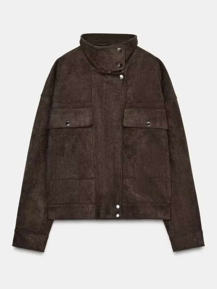 

Осень 2023, новое женское свободное пальто-пилот Jaet с воротником-стойкой и эффектом искусственной замши в стиле ретро, длинное пальто из полиэфирного волокна