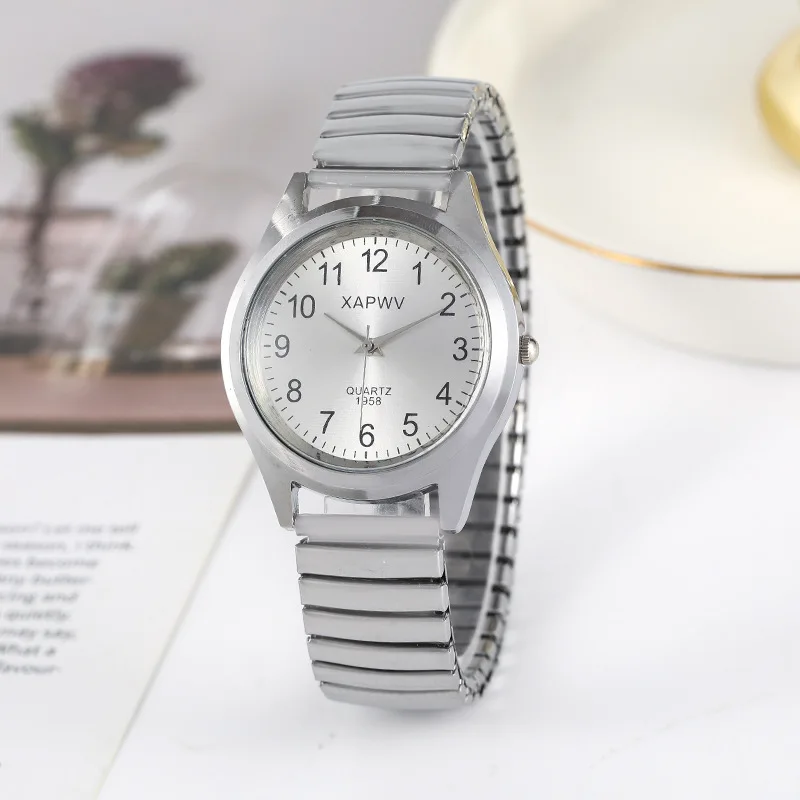 2pcs Women's Wristwatch Fashionable,Elastic Strap Band Quartz Watch Set, Couple Watches Daily Wear, Birthday and Holiday Gifts