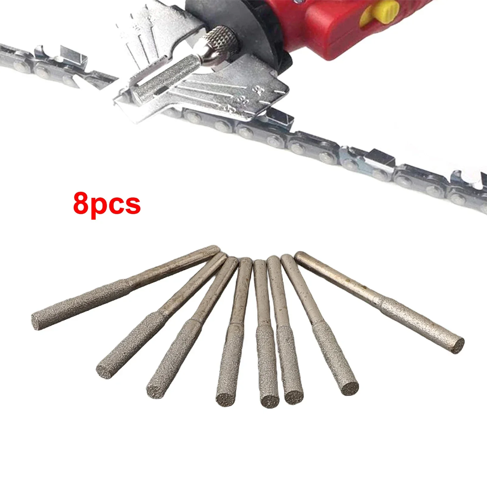 Ideal Sharpening Chain Saw Teeth 8x Diamond Coat Cylindrical Burr 4mm Chainsaw Sharpener Stone File Carving Tools