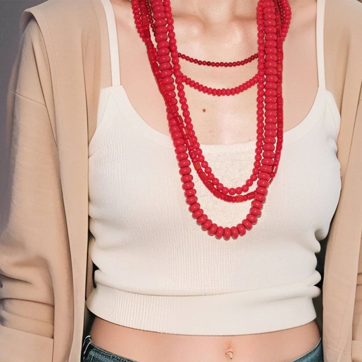 

ZAA Multi-Bead Necklaces 2025 New Statement Chunky Five Layers Necklace For Women Long Statement Women African Beads Jewelry