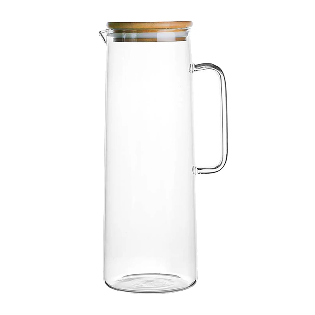 Jarra de agua de vidrio de 1,7 L con asa, tapa de bambú, resistente al calor, tetera fría y caliente, jarra de té, jarra de agua y jugo