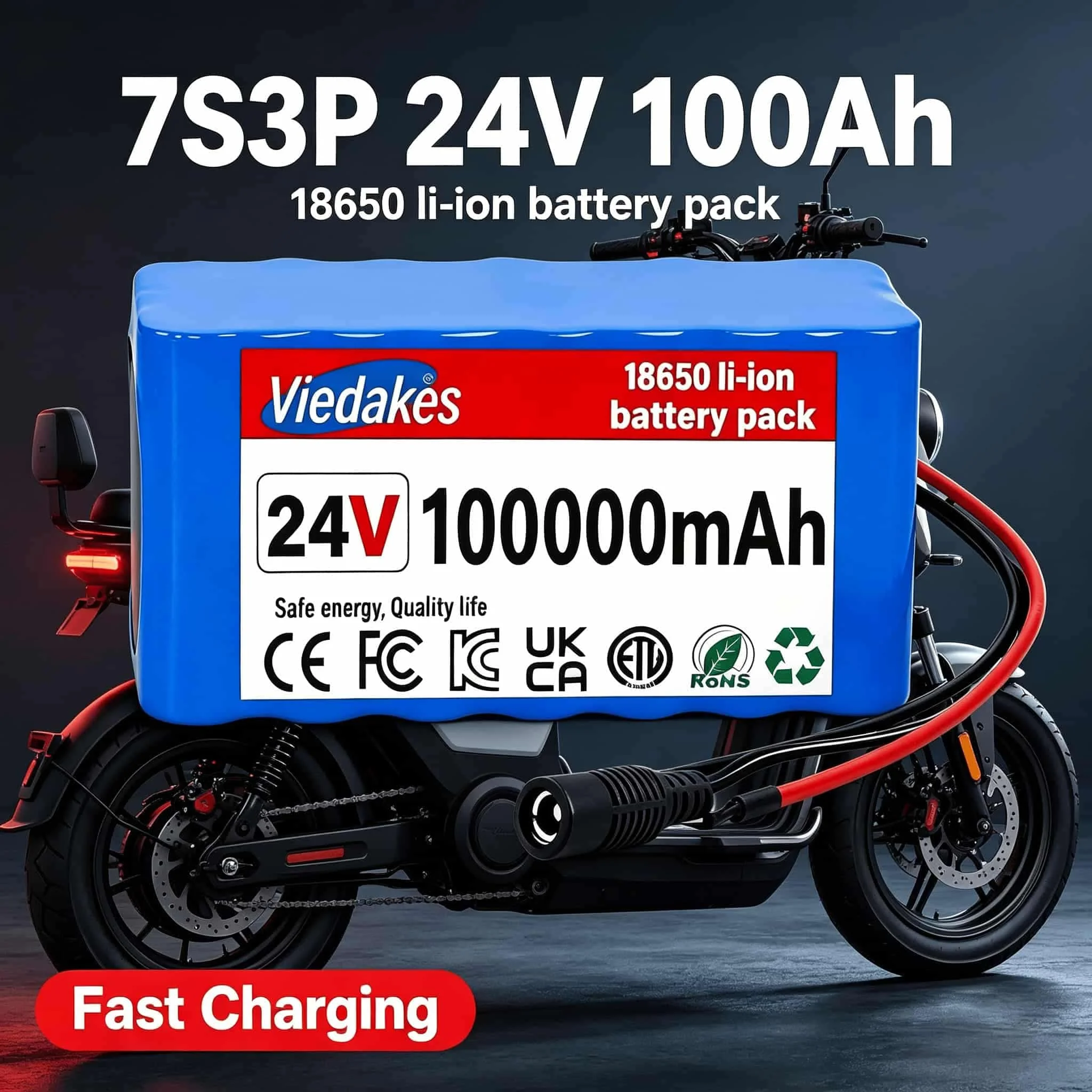 

24V 100Ah Lithium Battery with 21700 Cells, Free Charger, Suitable for Electric Scooter and Daily 24V Appliances
