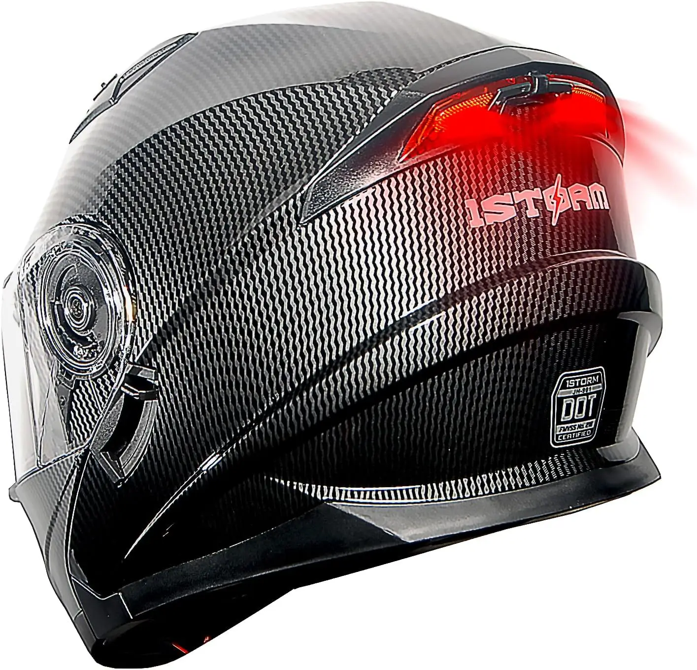 

(Large)New Motorcycle Bike Modular Full Face Helmet Dual Visor with Rechargeable LED Tail Light: Modular901 Carbon Fiber Black
