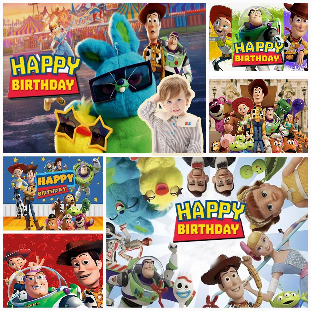 

Disney Toy Story Buzz Lightyear Birthday Party Backdrop Cloth Children Baby Holiday Party Background Banner Photography Props