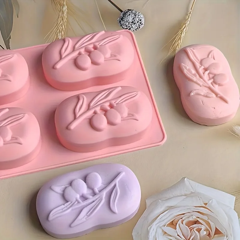 Molde de Silicone Oval com 4 Cavidades em Formato de Oliveira para Sabonete, Kit DIY para Fabricação de Sabonetes, Molde para Velas Artesanais, Suprimentos para Artesanato, Ferramentas de Decoração para Casa