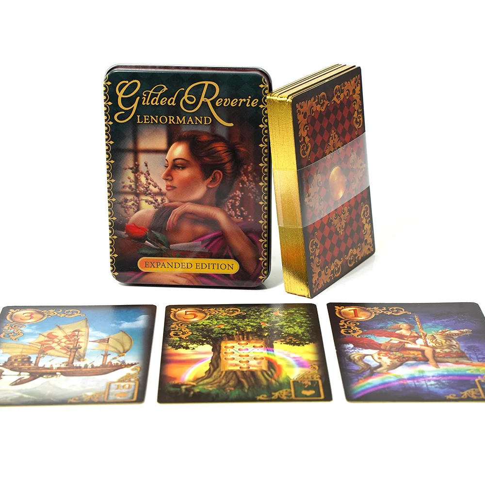 11*6.5cm Gilded Reverie Lenormand Tarot Deck In A Tin Box Gilded Edge for Fortune Telling Game Card 44pcs