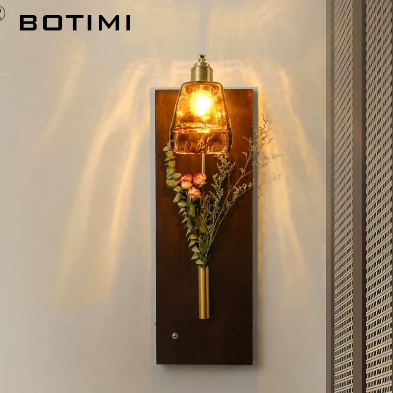 BOTIMI Solid Wall Lamp For Bedroom Bedside Nordic Glass Art Lampshade Wall Sconce Background Wall Aisle Lights Indoor Luminaire