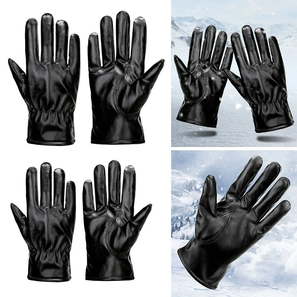 New Women Men Pu Leather Gloves Plus Velvet Warm Touchscreen Gloves Waterproof Glove Winter Outdoor Cycling Motorcycle