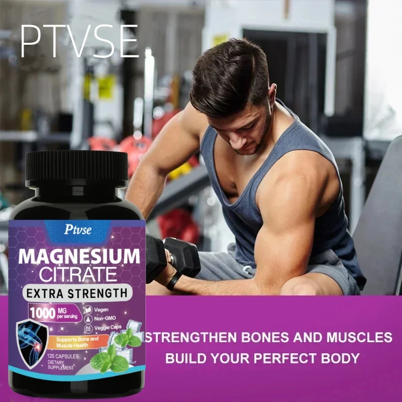 Ptvse Magnesium Citrate Capsules 1000 Mg - Maximum Absorption for Muscle, Nerve, Bone and Heart Health Gluten Free, Non-GMO