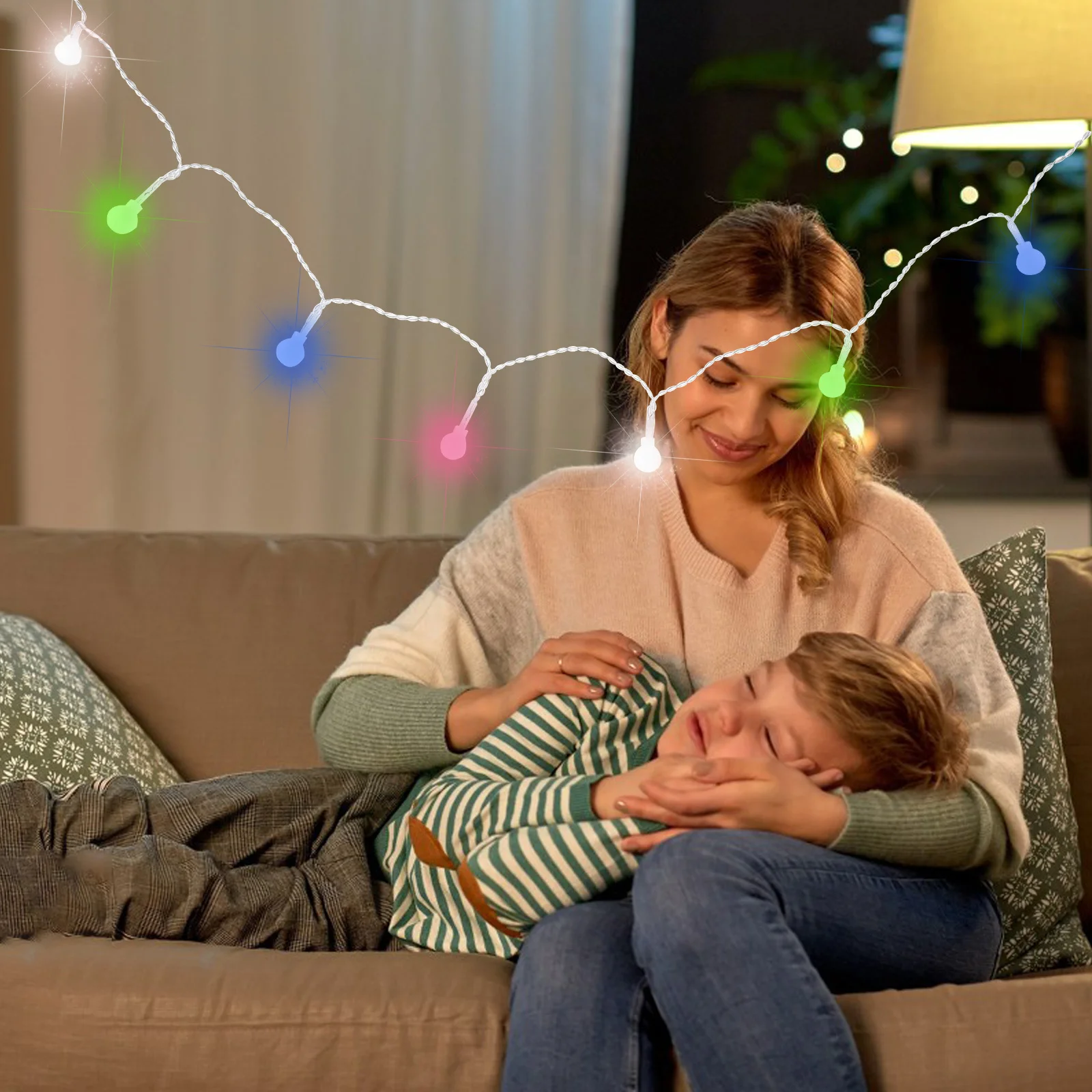 1 szt. Kolorowa lampka nocna LED 1,5M 10 diod LED Lampka dekoracyjna do sypialni, salonu, na imprezę, dekoracja świąteczna, lampki sznurkowe