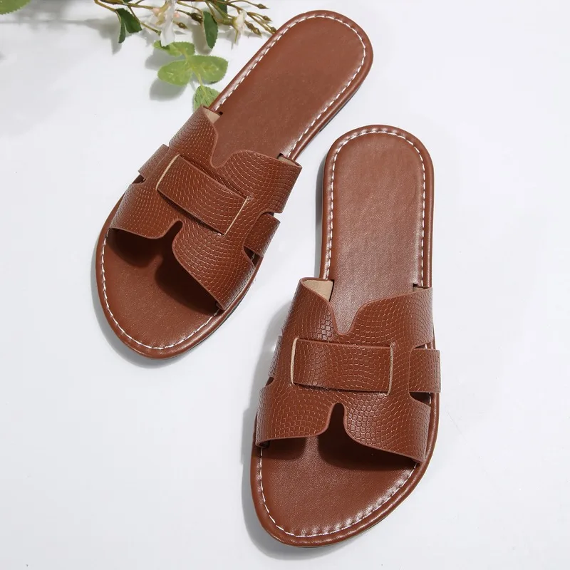 

Женские модные однотонные сандалии на плоской подошве с круглым носком в стиле ретро, новые летние уличные повседневные удобные нескользящие легкие тапочки 43