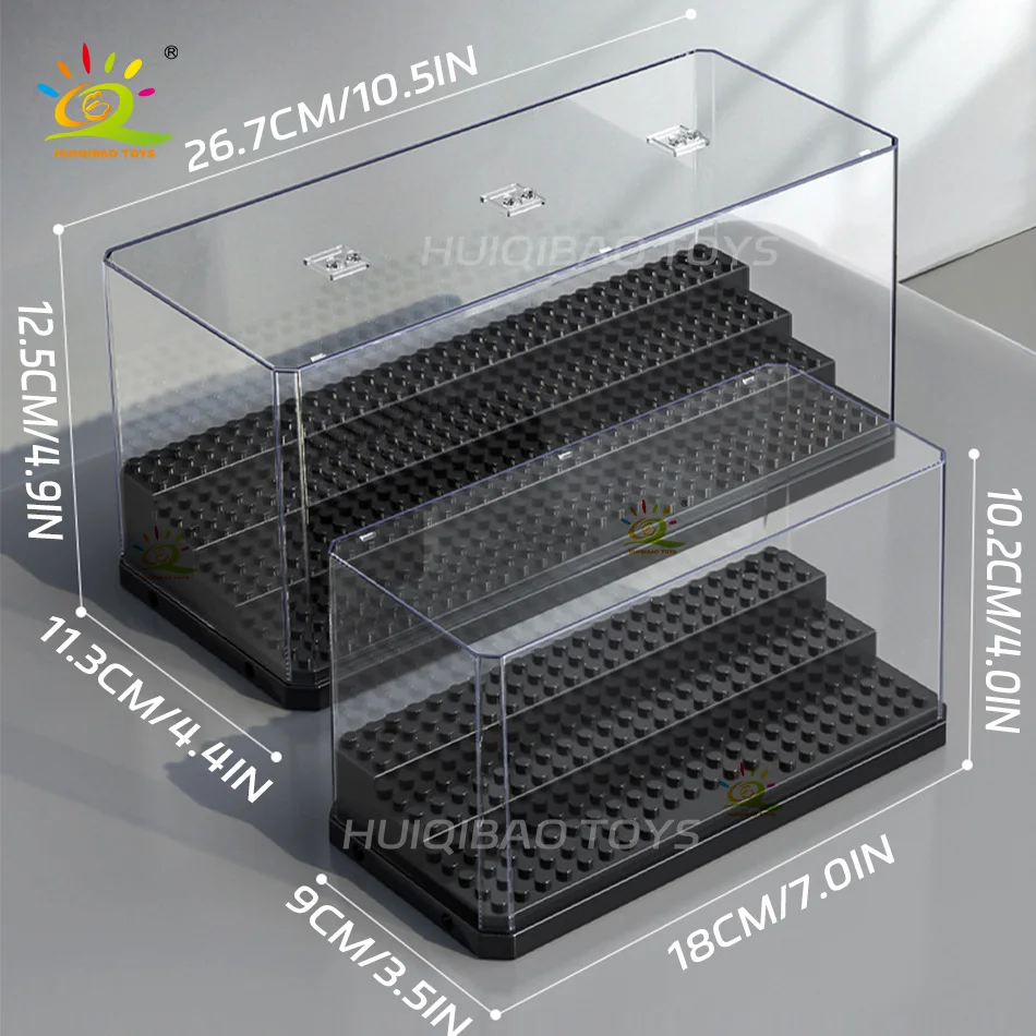 HUIQIBAO 3 Step Dustproof Figures Building Blocks Display Case Box Show Case Model Collection Decorative Bricks Toy for Adult